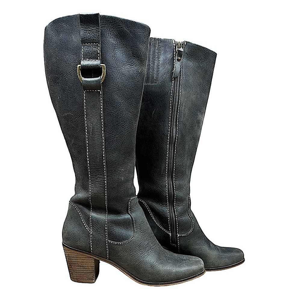FOSSIL: Gray Leather Knee-High Zip-Up Boots - Size 8